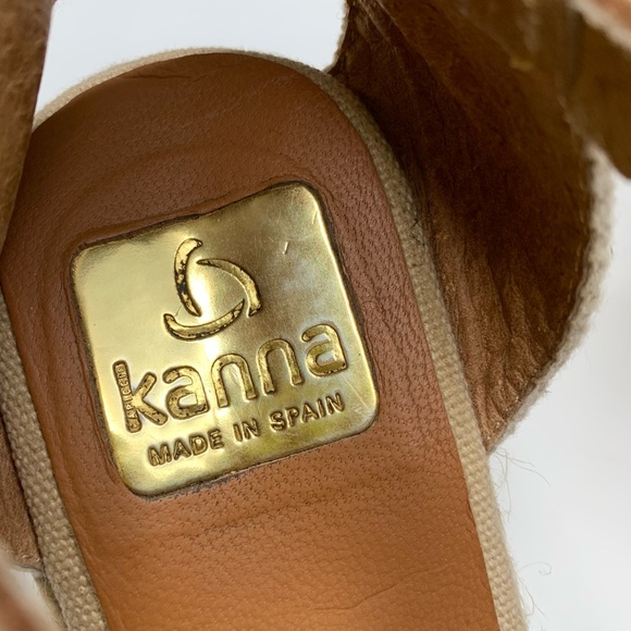 KANNA Espadrille Wedge Sandals Peep Toe Tan Suede Ankle Strap Shoes Size 8.5 - Picture 6 of 9